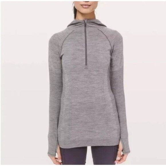 Lululemon Wool Swiftly 1/2 Zip Hoodie Heather Gray Womens Size 4 - Picture 13 of 14